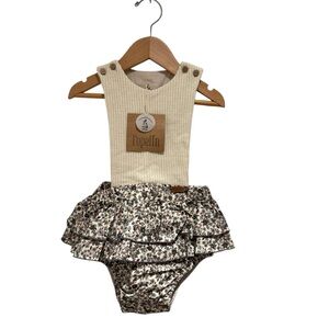 POPELIN Floral Ruffled Bodysuit - Cream and Brown - size 3-4